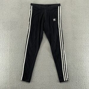Adidas Leggings Womens Small Essential Low Rise Black 3 Stripes Cotton Blend